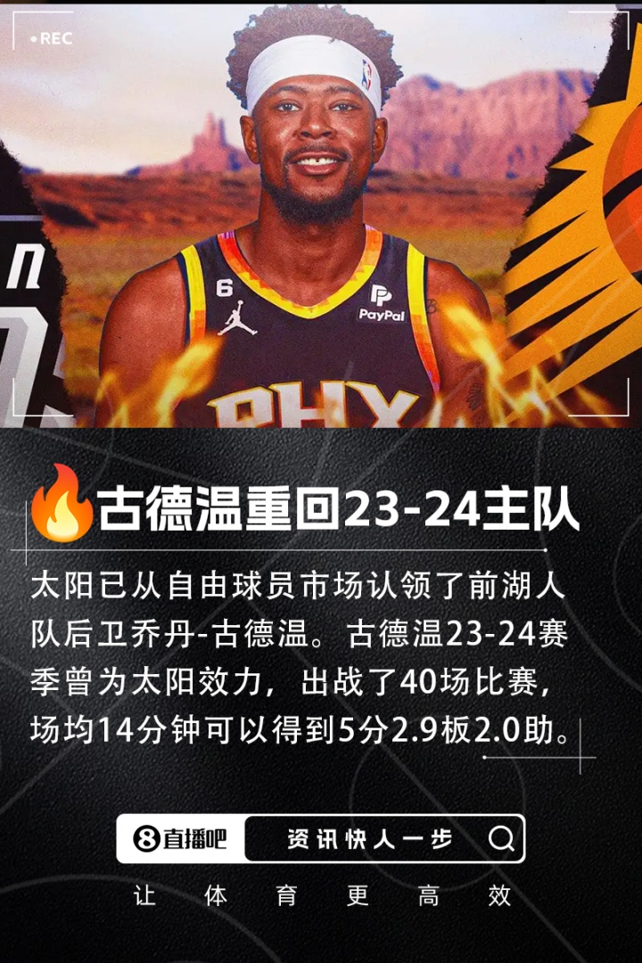 🌞故地重游！Shams：太阳在澄清期认领了前湖人后卫古德温